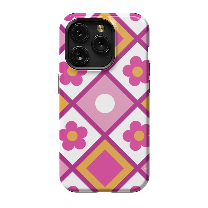 iPhone 15 Pro StrongFit Funky retro pink flowers by Martina