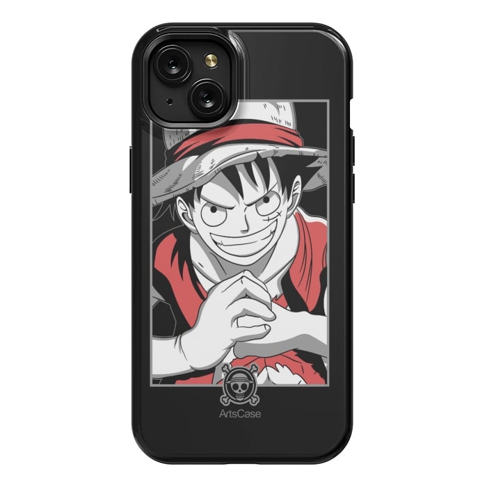 iPhone 15 Plus StrongFit Gear Up for Adventure: Unleash Your Inner Pirate with Captivating Luffy by ArtsCase