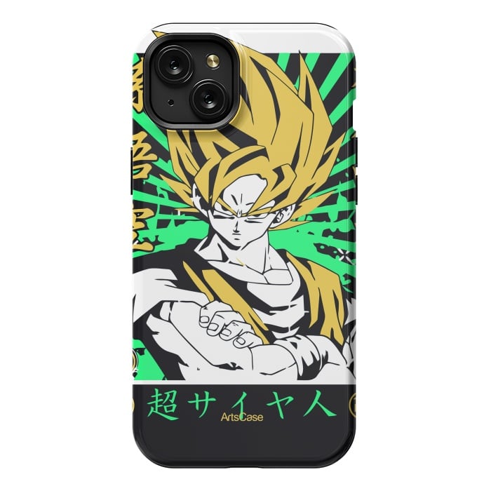 iPhone 15 Plus StrongFit Unleash the Inner Warrior: Transform Your Collection with Super Saiyan-Inspired by ArtsCase