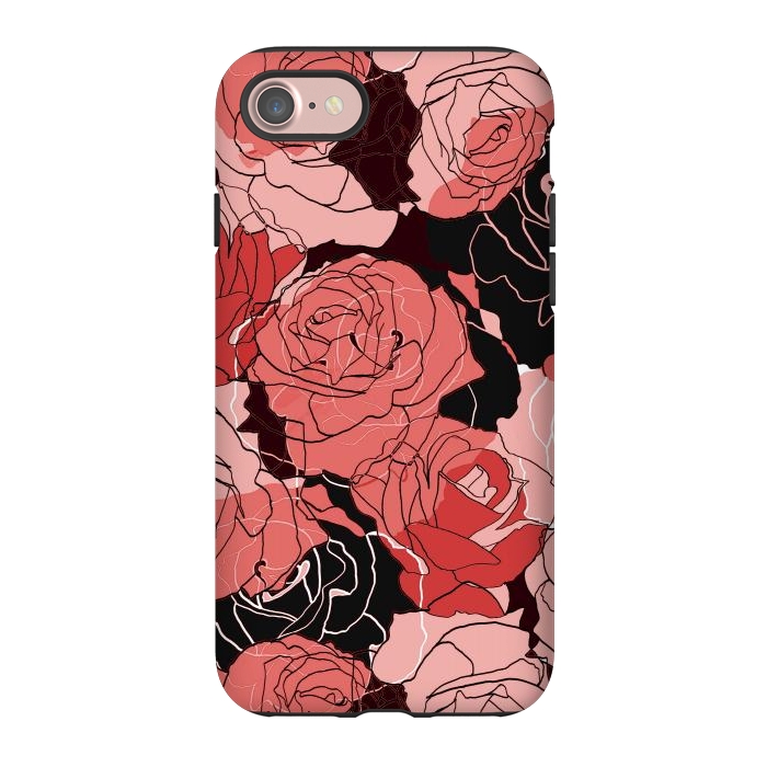 iPhone 7 StrongFit Red black roses - line art rose flowers pattern by Oana 