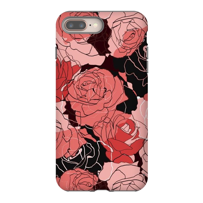 iPhone 7 plus StrongFit Red black roses - line art rose flowers pattern by Oana 