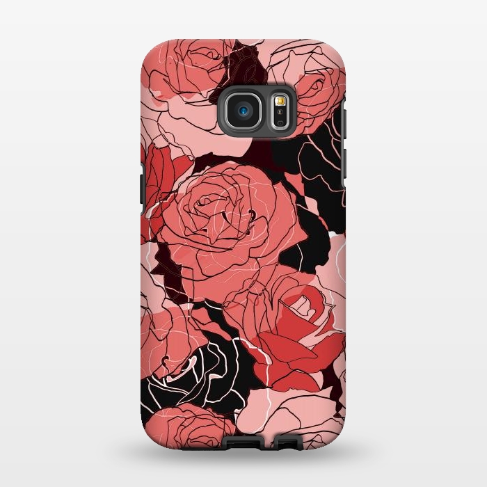 Galaxy S7 EDGE StrongFit Red black roses - line art rose flowers pattern by Oana 