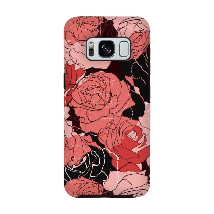 Galaxy S8 StrongFit Red black roses - line art rose flowers pattern by Oana 