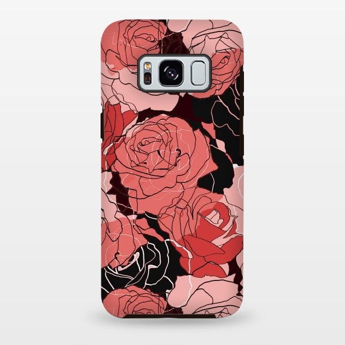 Galaxy S8 plus StrongFit Red black roses - line art rose flowers pattern by Oana 