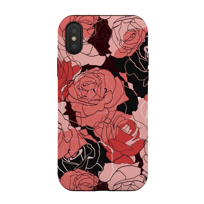 iPhone Xs / X StrongFit Red black roses - line art rose flowers pattern by Oana 
