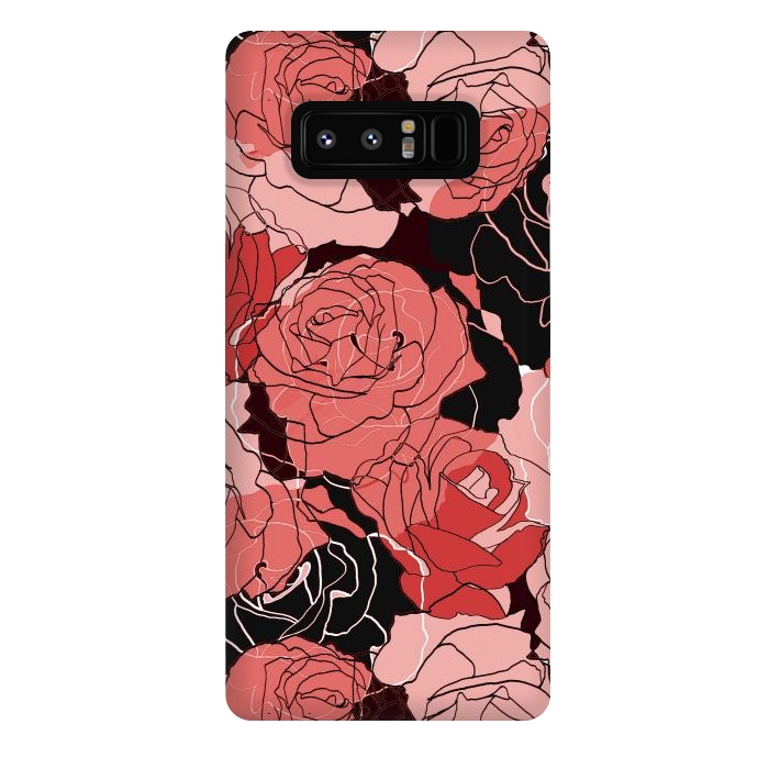 Galaxy Note 8 StrongFit Red black roses - line art rose flowers pattern by Oana 