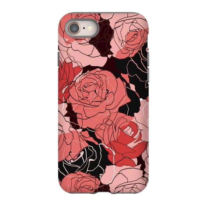 iPhone 8 StrongFit Red black roses - line art rose flowers pattern by Oana 