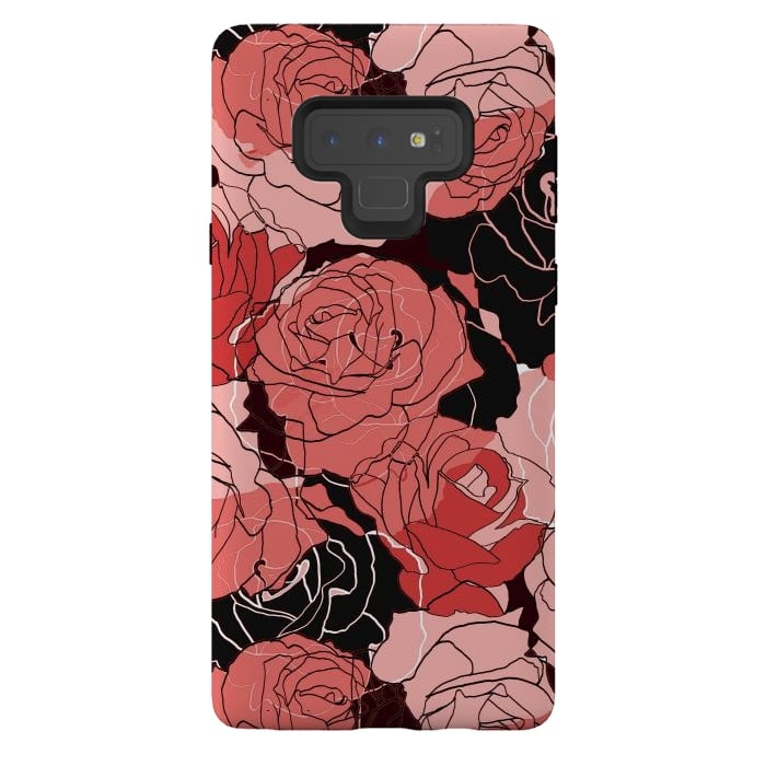 Galaxy Note 9 StrongFit Red black roses - line art rose flowers pattern by Oana 