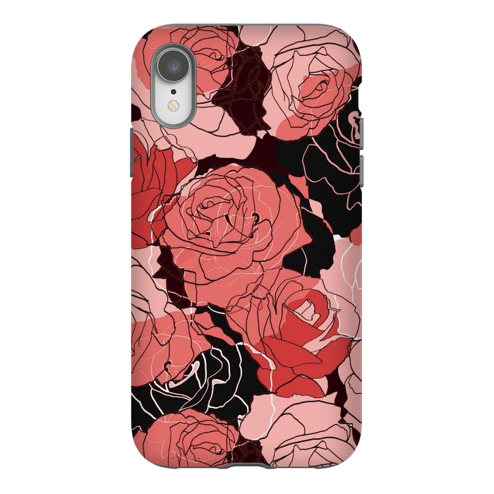iPhone Xr StrongFit Red black roses - line art rose flowers pattern by Oana 