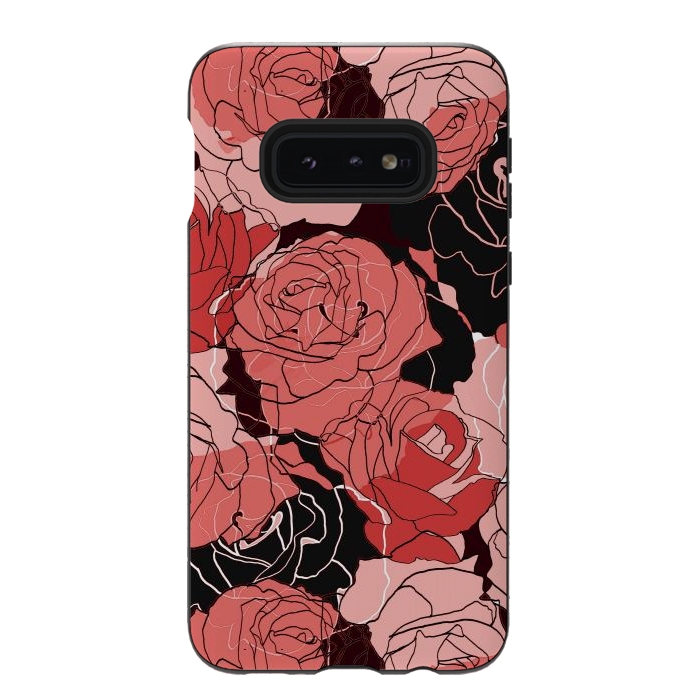Galaxy S10e StrongFit Red black roses - line art rose flowers pattern by Oana 
