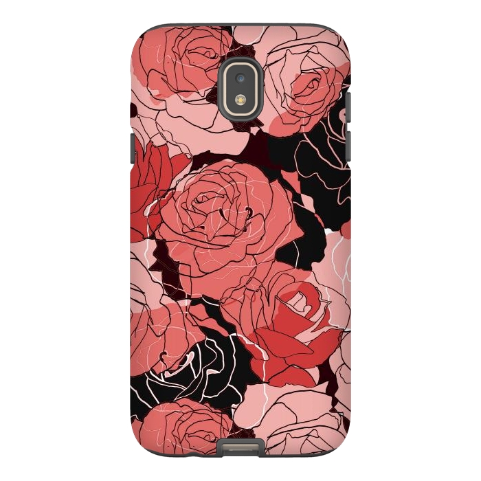 Galaxy J7 StrongFit Red black roses - line art rose flowers pattern by Oana 