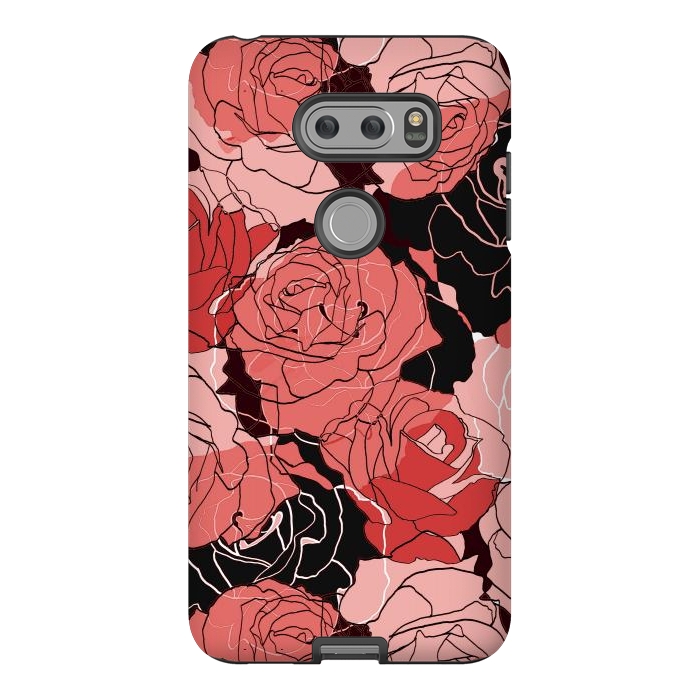 V30 StrongFit Red black roses - line art rose flowers pattern by Oana 