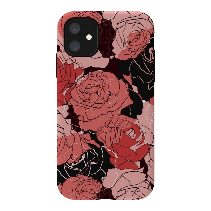iPhone 11 StrongFit Red black roses - line art rose flowers pattern by Oana 