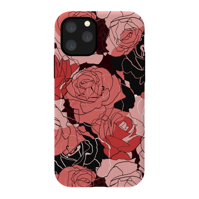 iPhone 11 Pro StrongFit Red black roses - line art rose flowers pattern by Oana 
