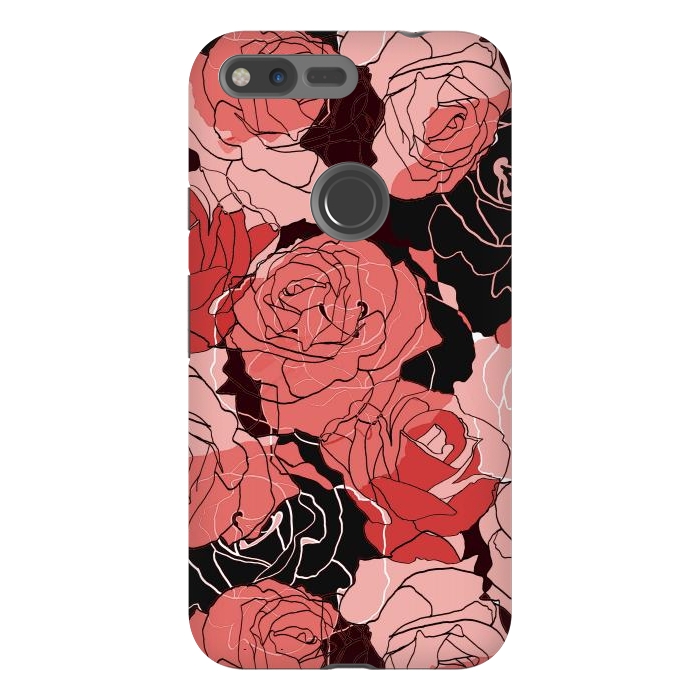 Pixel XL StrongFit Red black roses - line art rose flowers pattern by Oana 