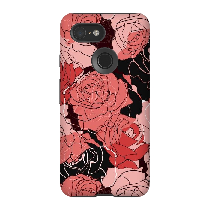 Pixel 3 StrongFit Red black roses - line art rose flowers pattern by Oana 
