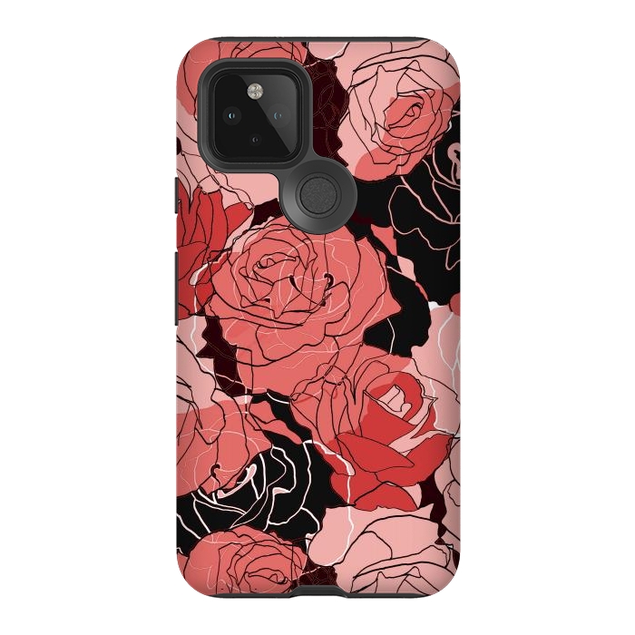 Pixel 5 StrongFit Red black roses - line art rose flowers pattern by Oana 