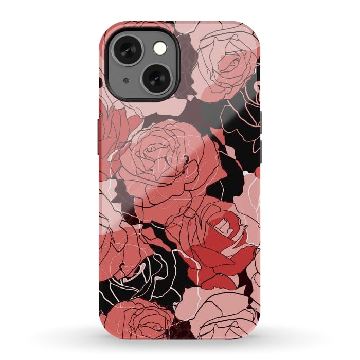 iPhone 13 StrongFit Red black roses - line art rose flowers pattern by Oana 