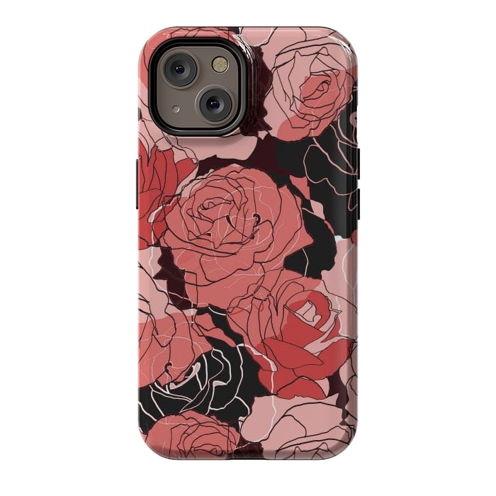 iPhone 14 StrongFit Red black roses - line art rose flowers pattern by Oana 