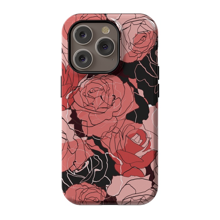 iPhone 14 Pro StrongFit Red black roses - line art rose flowers pattern by Oana 