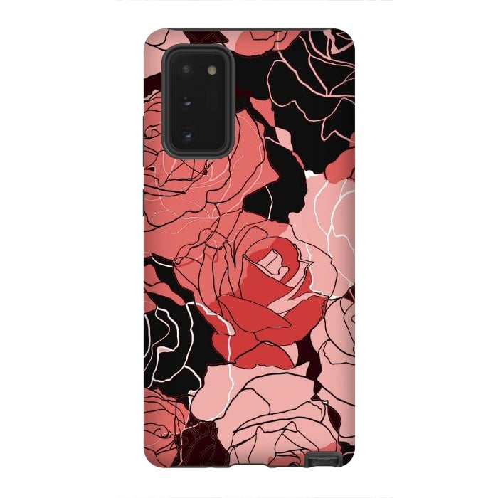 Galaxy Note 20 StrongFit Red black roses - line art rose flowers pattern by Oana 