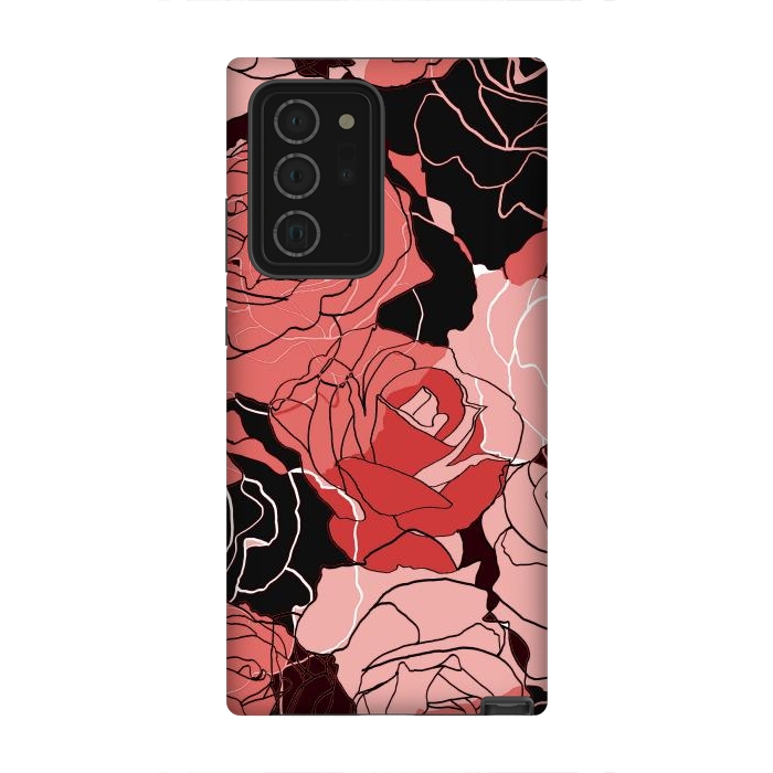 Galaxy Note 20 Ultra StrongFit Red black roses - line art rose flowers pattern by Oana 