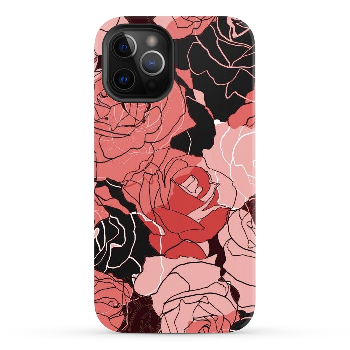 iPhone 12 Pro Max StrongFit Red black roses - line art rose flowers pattern by Oana 