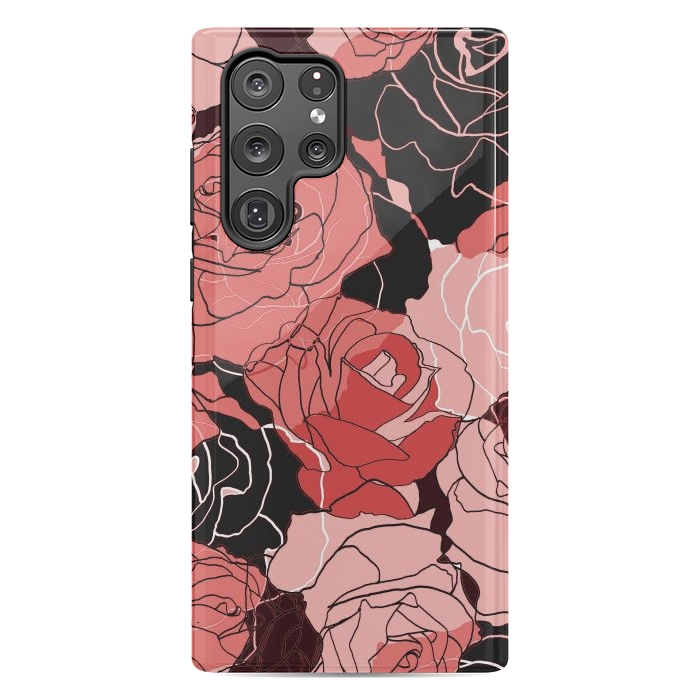Galaxy S22 Ultra StrongFit Red black roses - line art rose flowers pattern by Oana 