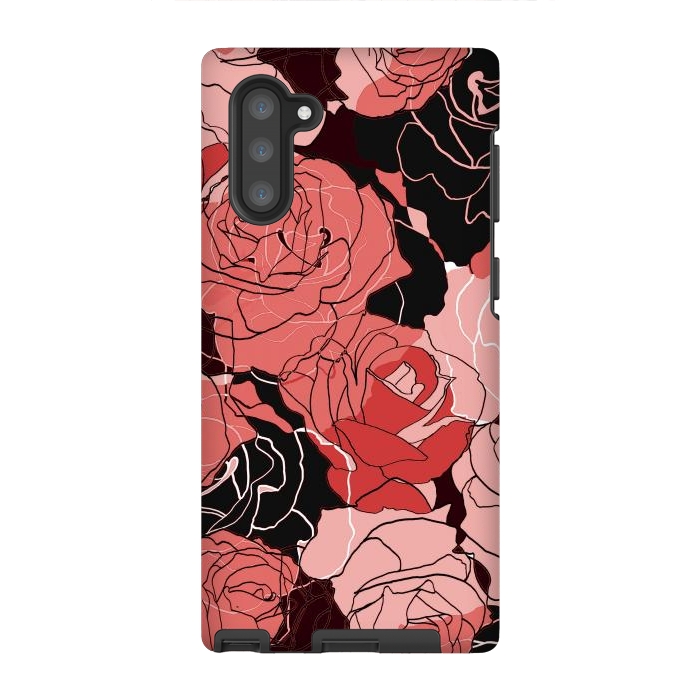 Galaxy Note 10 StrongFit Red black roses - line art rose flowers pattern by Oana 