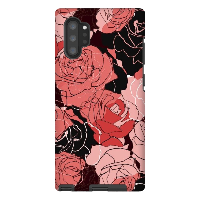 Galaxy Note 10 plus StrongFit Red black roses - line art rose flowers pattern by Oana 