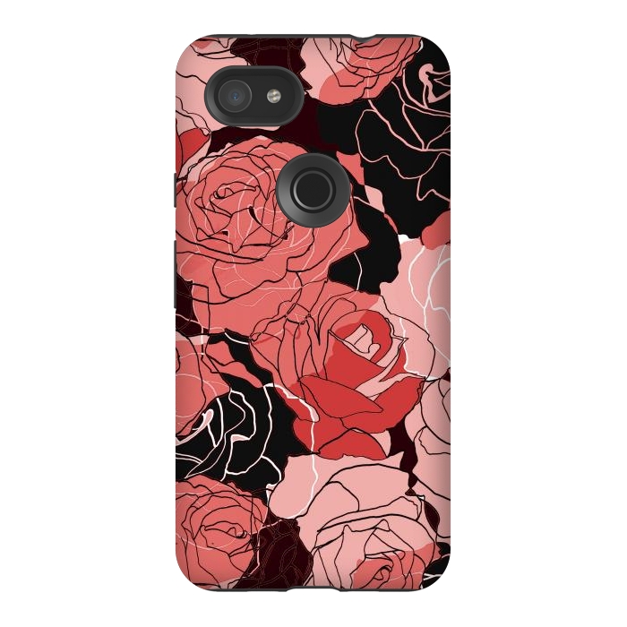 Pixel 3AXL StrongFit Red black roses - line art rose flowers pattern by Oana 