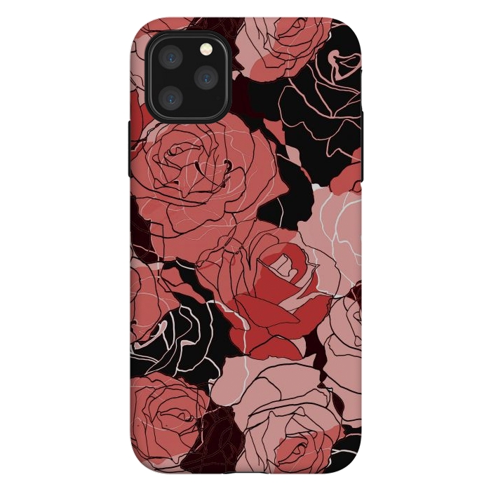 iPhone 11 Pro Max StrongFit Red black roses - line art rose flowers pattern by Oana 