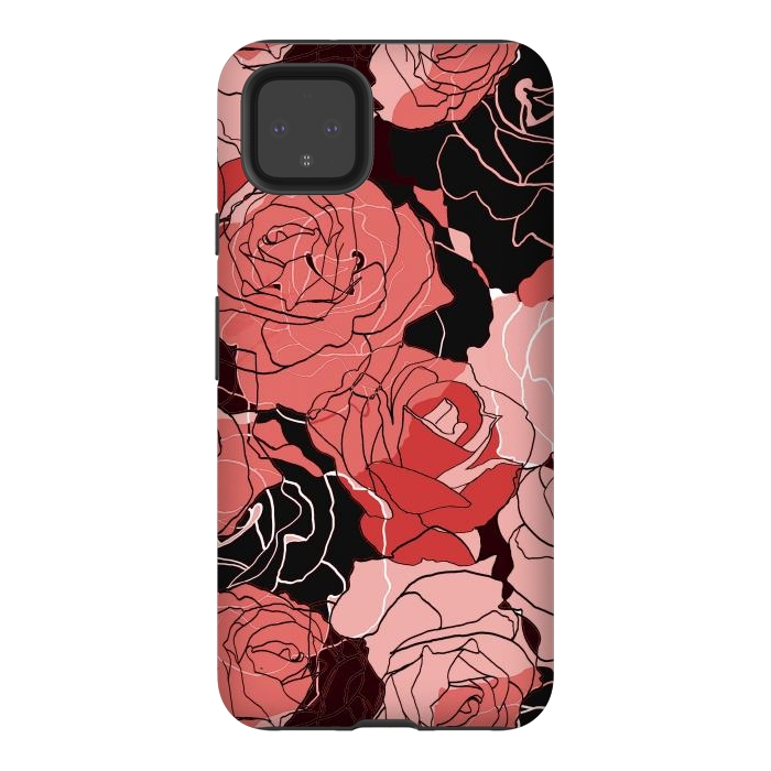 Pixel 4XL StrongFit Red black roses - line art rose flowers pattern by Oana 