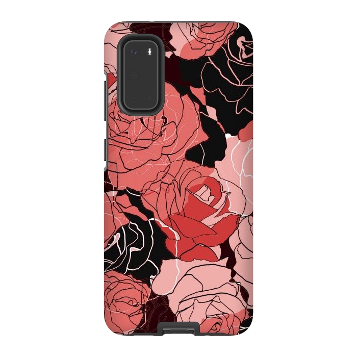 Galaxy S20 StrongFit Red black roses - line art rose flowers pattern by Oana 