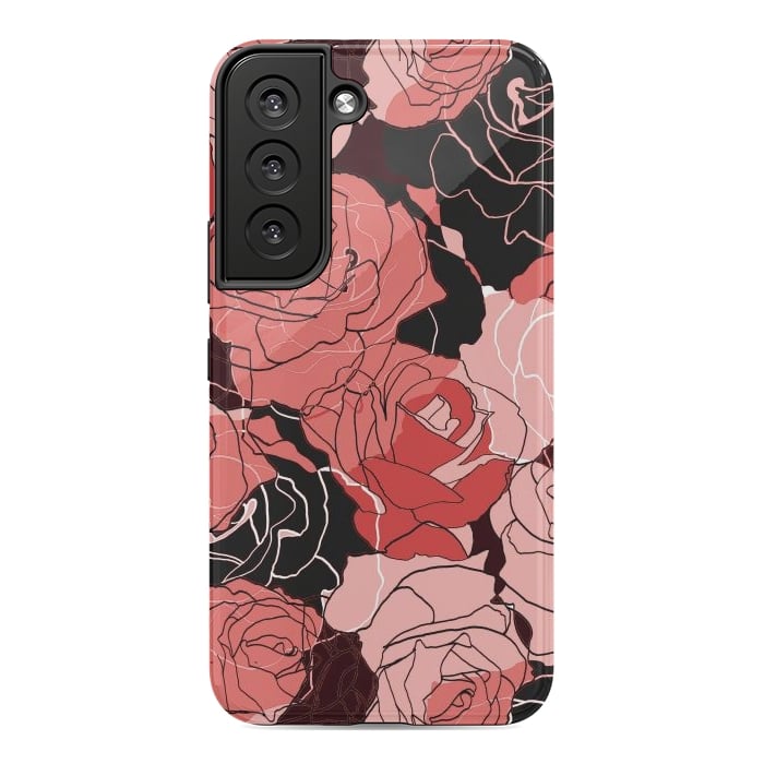 Galaxy S22 StrongFit Red black roses - line art rose flowers pattern by Oana 