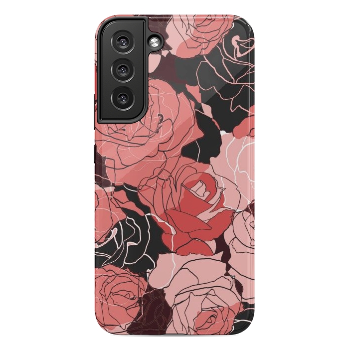 Galaxy S22 plus StrongFit Red black roses - line art rose flowers pattern by Oana 