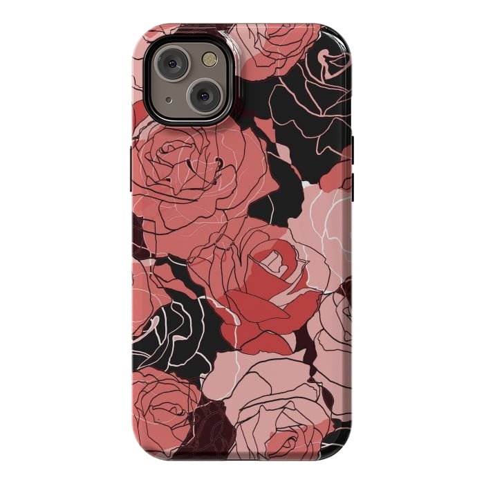 iPhone 14 Plus StrongFit Red black roses - line art rose flowers pattern by Oana 