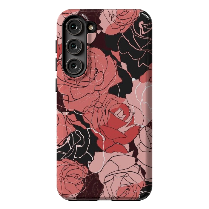 Galaxy S23 Plus StrongFit Red black roses - line art rose flowers pattern by Oana 