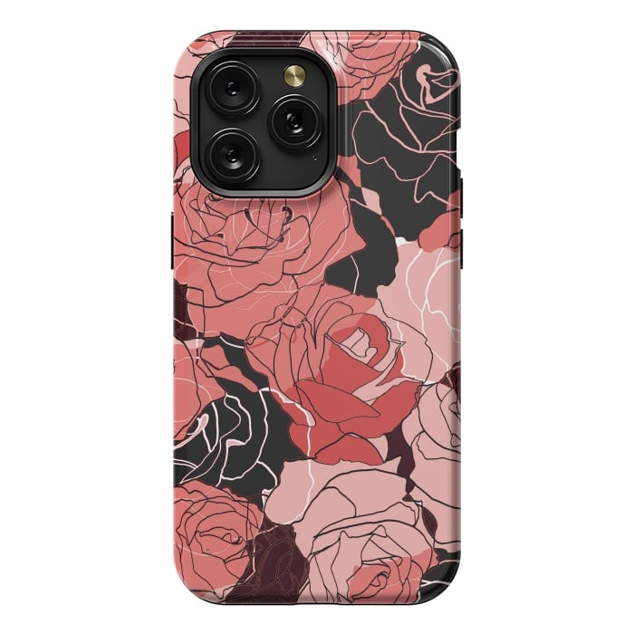 iPhone 15 Pro Max StrongFit Red black roses - line art rose flowers pattern by Oana 
