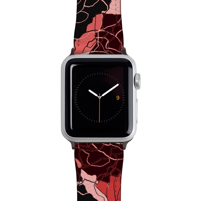 Watch 38mm / 40mm Strap PU leather Red black roses - line art rose flowers pattern by Oana 
