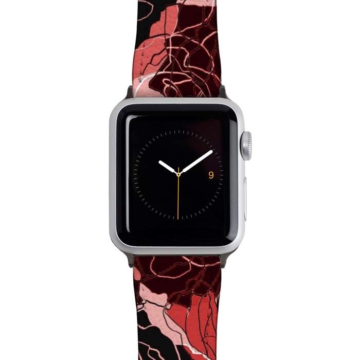 Watch 42mm / 44mm Strap PU leather Red black roses - line art rose flowers pattern by Oana 