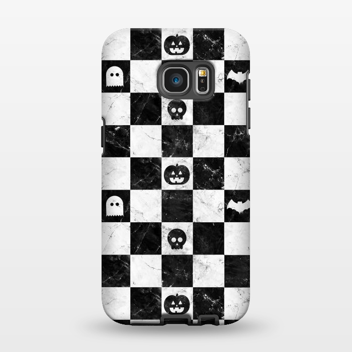 Galaxy S7 EDGE StrongFit Halloween checkered pattern - marble spooky monsters checks by Oana 