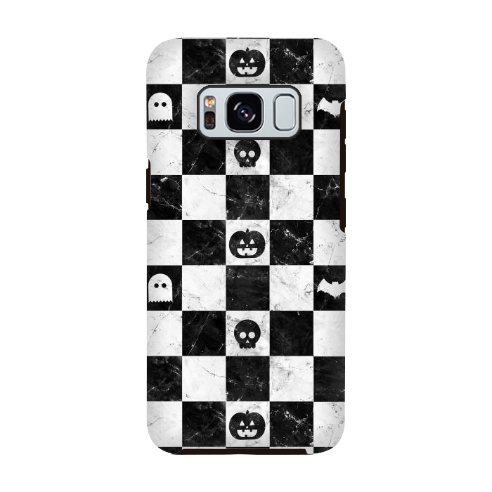 Galaxy S8 StrongFit Halloween checkered pattern - marble spooky monsters checks by Oana 