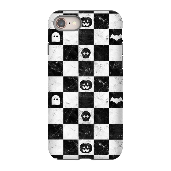 iPhone 8 StrongFit Halloween checkered pattern - marble spooky monsters checks by Oana 