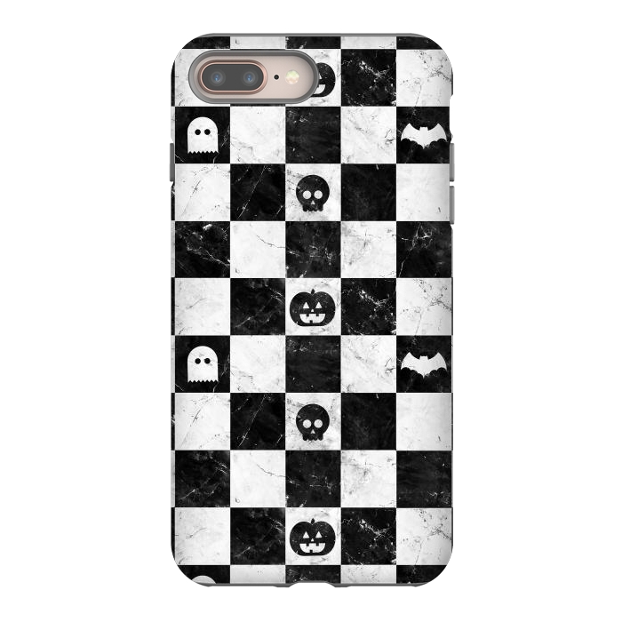 iPhone 8 plus StrongFit Halloween checkered pattern - marble spooky monsters checks by Oana 