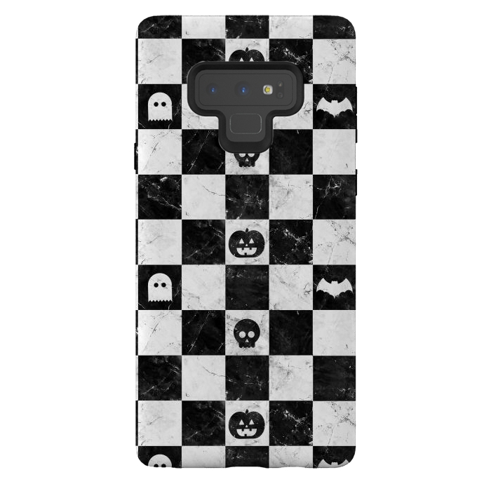 Galaxy Note 9 StrongFit Halloween checkered pattern - marble spooky monsters checks by Oana 