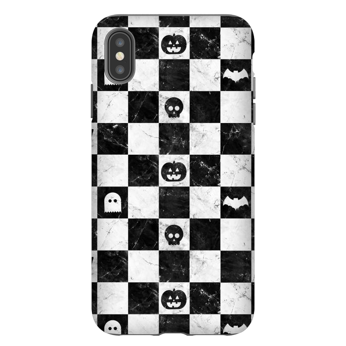 iPhone Xs Max StrongFit Halloween checkered pattern - marble spooky monsters checks by Oana 