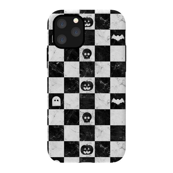 iPhone 11 Pro StrongFit Halloween checkered pattern - marble spooky monsters checks by Oana 