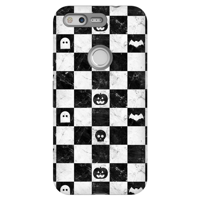 Pixel StrongFit Halloween checkered pattern - marble spooky monsters checks by Oana 