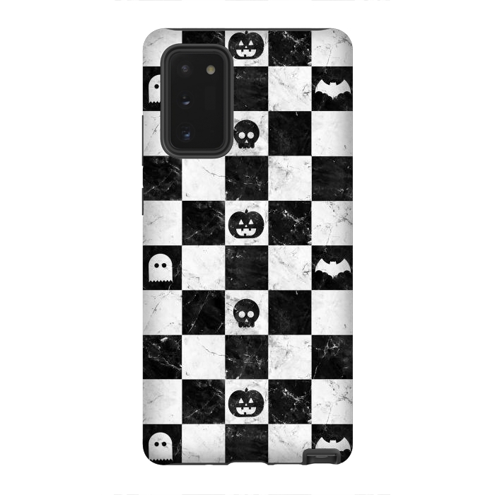 Galaxy Note 20 StrongFit Halloween checkered pattern - marble spooky monsters checks by Oana 